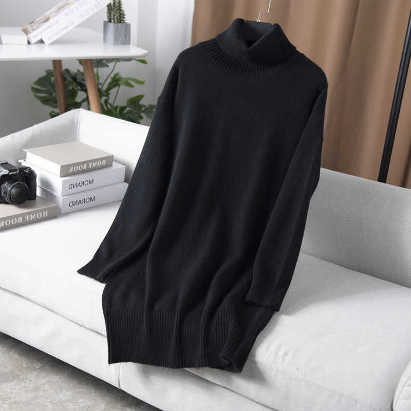 Cashmere sweater women turtleneck knitted wool pullover long loose thick warm fashion casual women's 210918