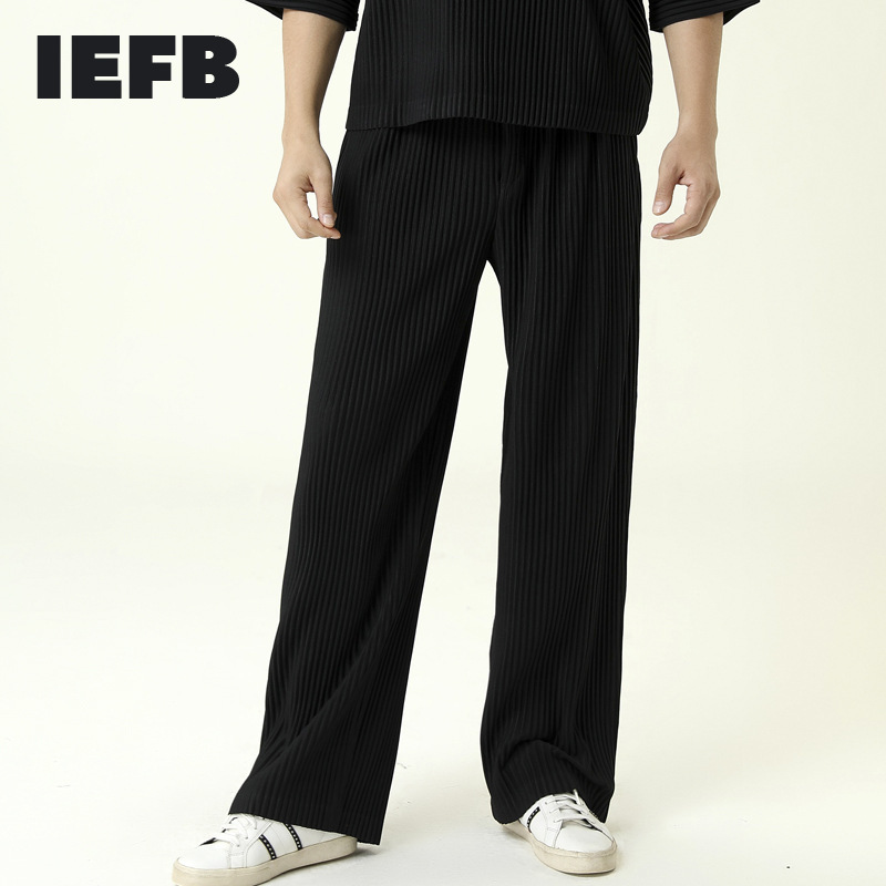 IEFB men's Trousers Pleated Casual Pants Spring Casual All-match Vertical Mop Pants Loose Straight Pants Male 9Y3842 210524