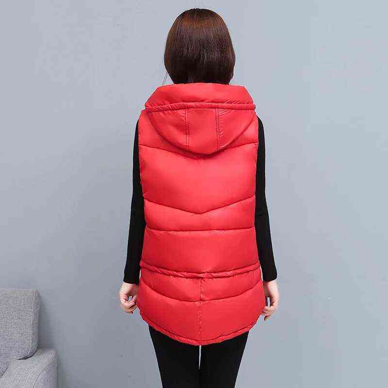 Women Winter Vest Zipper Coats Hooded Down Cotton Jacket Parkas Female Warm Loose Mid-Length Women's Sleeveless 211120
