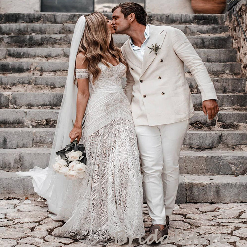 2022 Crochet Lace Mermaid Wedding Dress Sexy Sweetheart Rustic Country Wedding Dresses For Beach Bride Vintage FlowyBackless Bohemian Bridal Robes De 