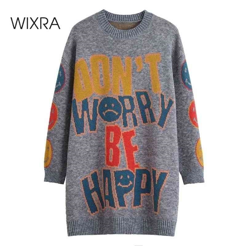 Wixra Pullovers Sweaters Womens O Neck Casual Letter Print Jumpers Holiday Streetwear Knitted Clothing Autumn Winter 210419