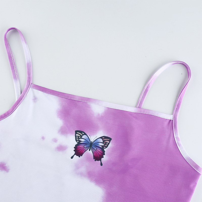 Sexy Butterfly Crop Top Woman Backless Spaghetti Strap Tank Tops Summer Clubwear Party Tie Dye Cami Top Harajuku Debardeur Femme 210407