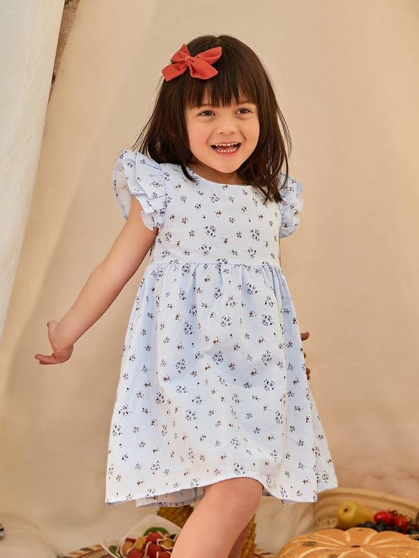 Toddler Girls Layered Ruffle Trim Ditsy Floral Dress SHE