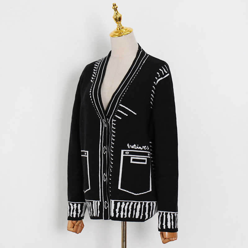 CHICEVER Casual Loose Sweaters For Women Print V Neck Long Sleeve Plus Size Elegant Cardigans Female Fashion Clothing Style 210917 - view 6
