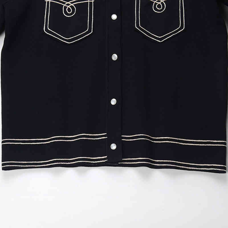 VGH Black Hit Color Elegant Sweater For Women Lapel Long Sleeve Straight Vintage Cardigan Female New Spring Fashion Clothes 210421