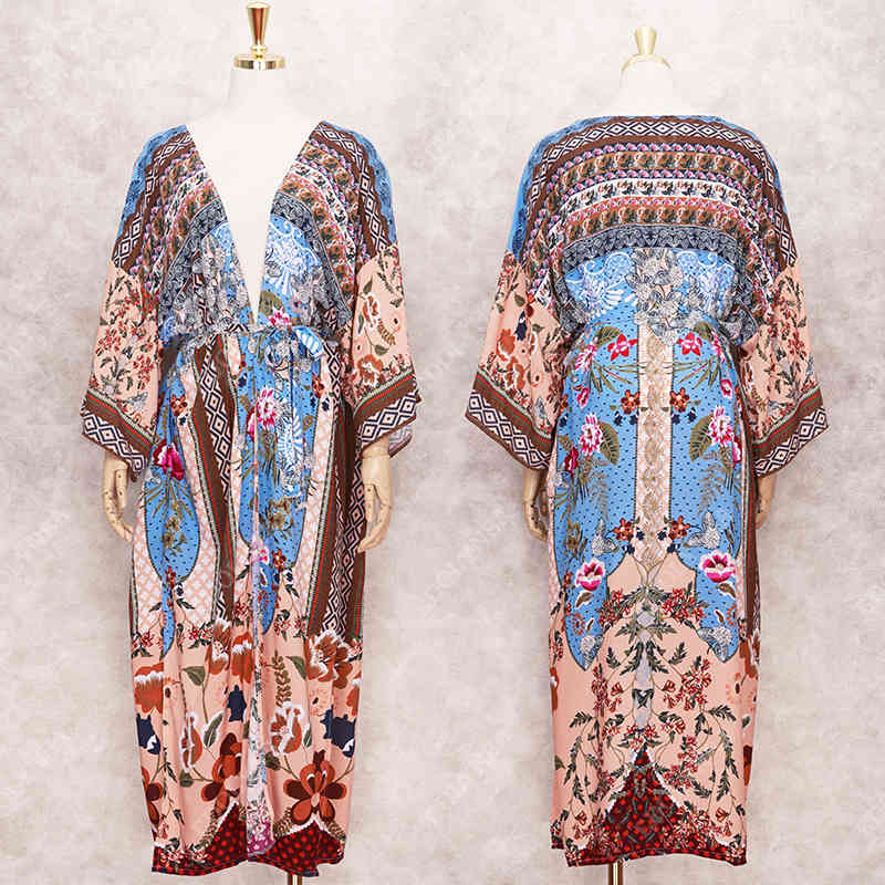 Long Beach Dress Print Cover up Tunics for Sarong Robe de Plage Bikini Vestido Playa #Q653 210420