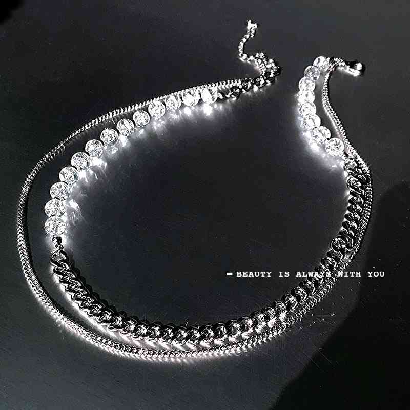 Cold Wind Ice Crack Crystal Beads Fold Sweater Chain 2021 Minority Necklace Women's Hip Hop Men's Fashion