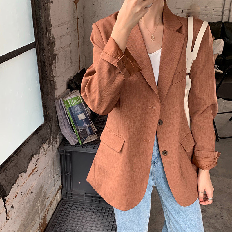 Women Streetwear Casual Elegant All Match Slender Large Size Gentle Feminine Office Lady Loose Blazers 210421