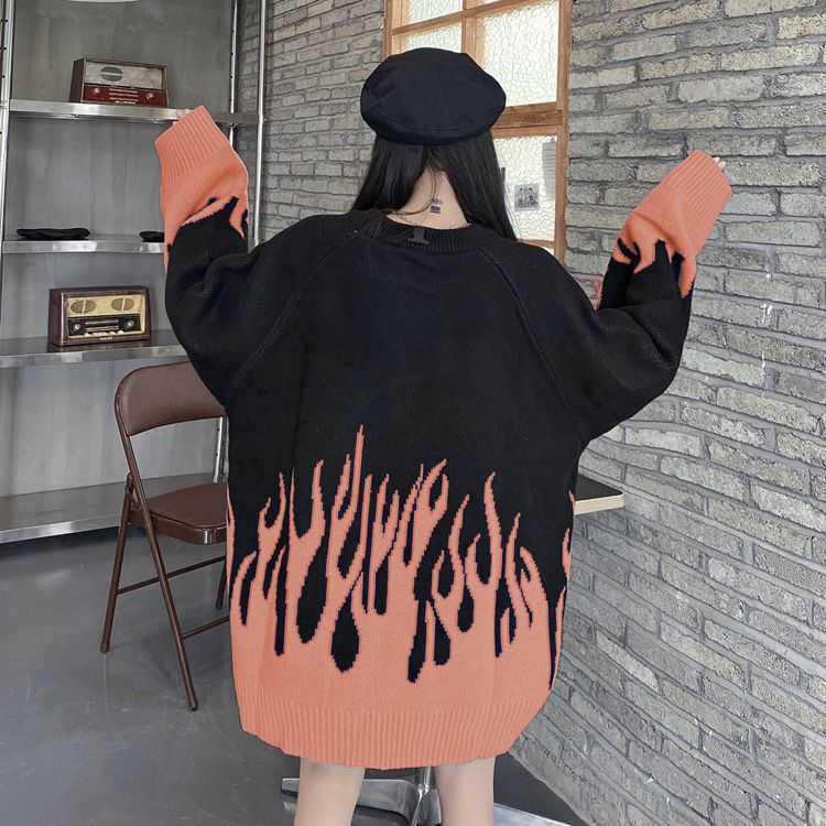 Hip Hop Truien Fire Flame Gebreide Trui Truien Streetwear Harajuku 2020 Mens Fashion Casual Trui Tops Jassen Mens Clothes 2021 Y0907