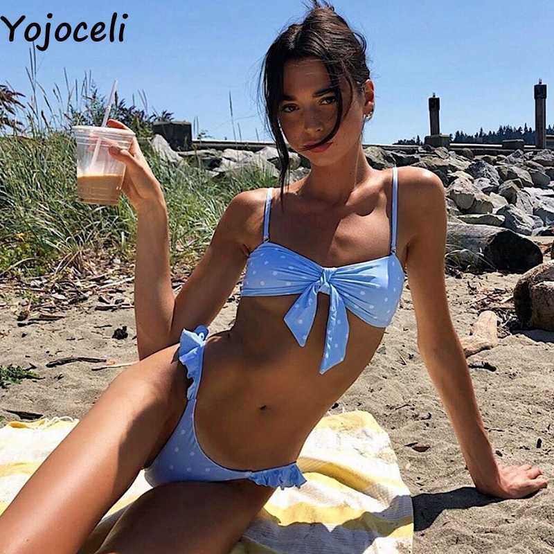Yojoceli Elegant ruffle polka dot sexy tankini Summer women swimwear bikini Beach casual swimsuit female 210609