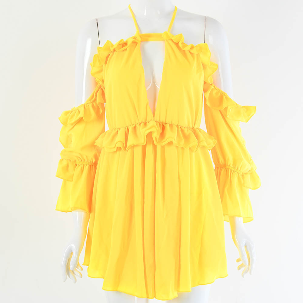 Summer Sexy Dress Women Long Sleeve Off The Shoulder Ruffled Dress Style Backless Holiday and Vocation Dress Women#0079 210409