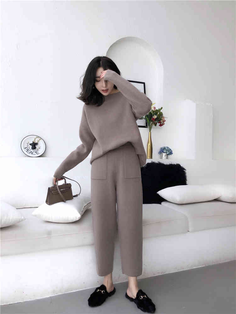 Women Cashmere Sweater Two Piece knitted Sets Slim Tracksuit Autumn Winter Fashion Sweatshirts Sporting Suit Female 210519