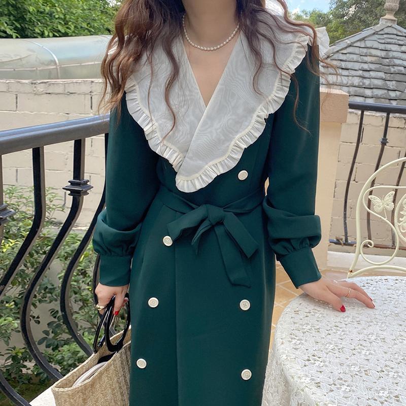 Casual Dresses Autumn Vintage Contrast Large Lapel Double-breasted Dress Women Puff Sleeve Maxi Vestido Stitching Lace Up Waist Fashion Robe, Black;gray
Casual Dresses Autumn Vintage Contrast Large Lapel Double-breasted Dress Women Puff Sleeve Maxi Vestido Stitching Lace Up Waist Fashion Robe, Black;gray