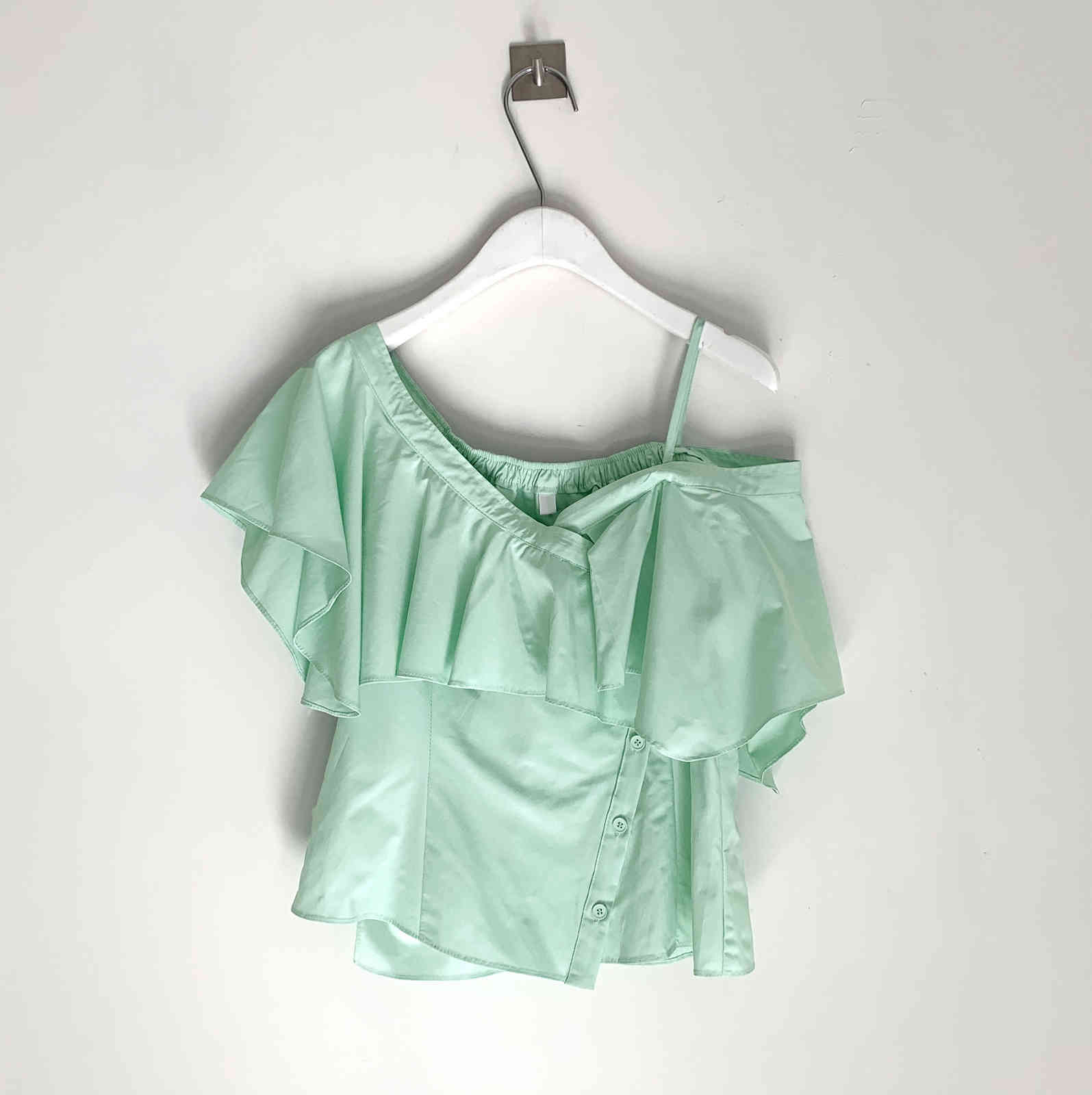 Chic Korean Fashion Clothing Summer Sexy Blue V Neck Off Shoulder Ruffles Blouse Women Irregular Short Blusas De Mujer Wild 210429
