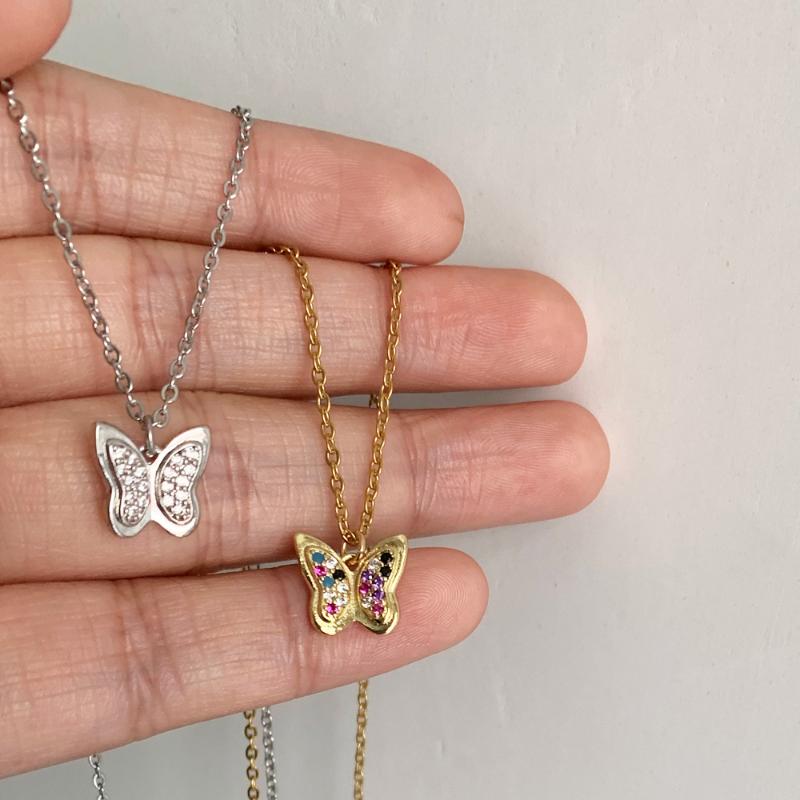 Pendant Necklaces Simple Cute Micro Pave CZ Small Butterfly Necklace Elegant Gold Color Stainless Steel Chain Charm, Silver
Pendant Necklaces Simple Cute Micro Pave CZ Small Butterfly Necklace Elegant Gold Color Stainless Steel Chain Charm, Silver