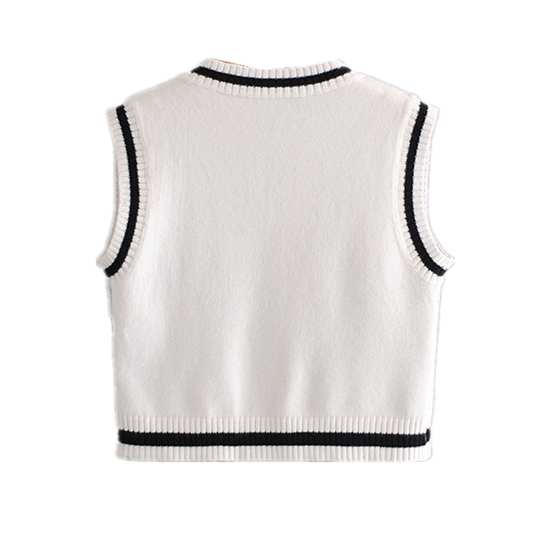 Preppy Style Tuscan Cow Dot Knitted Sweater Vest Women 90's Vintage Korean Clothing Striped V Neck Tank Top Y2K Knitwear 210429