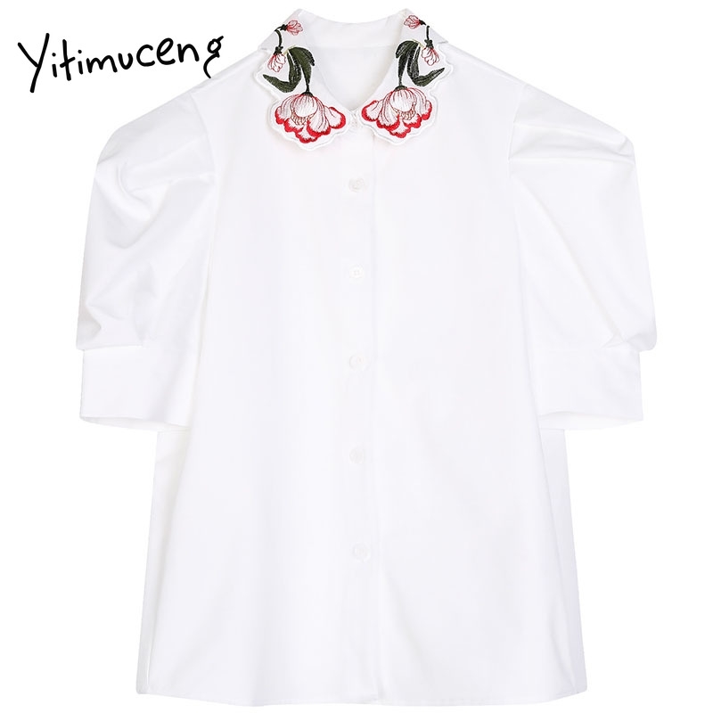 Yitimuceng White Embroidery Blouse Women Loose Shirts Solid Summer Fashion Korean Puff Sleeve Turn-down Collar Tops 210601
Yitimuceng White Embroidery Blouse Women Loose Shirts Solid Summer Fashion Korean Puff Sleeve Turn-down Collar Tops 210601