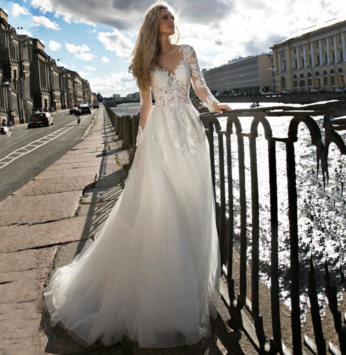 Lace Long Sleeves Wedding Dress 2022 Illusion Appliques Tulle Princess Bridal Dresses Bohemian A Line Bride Gowns Vestidos de Noiva Robe Mariage