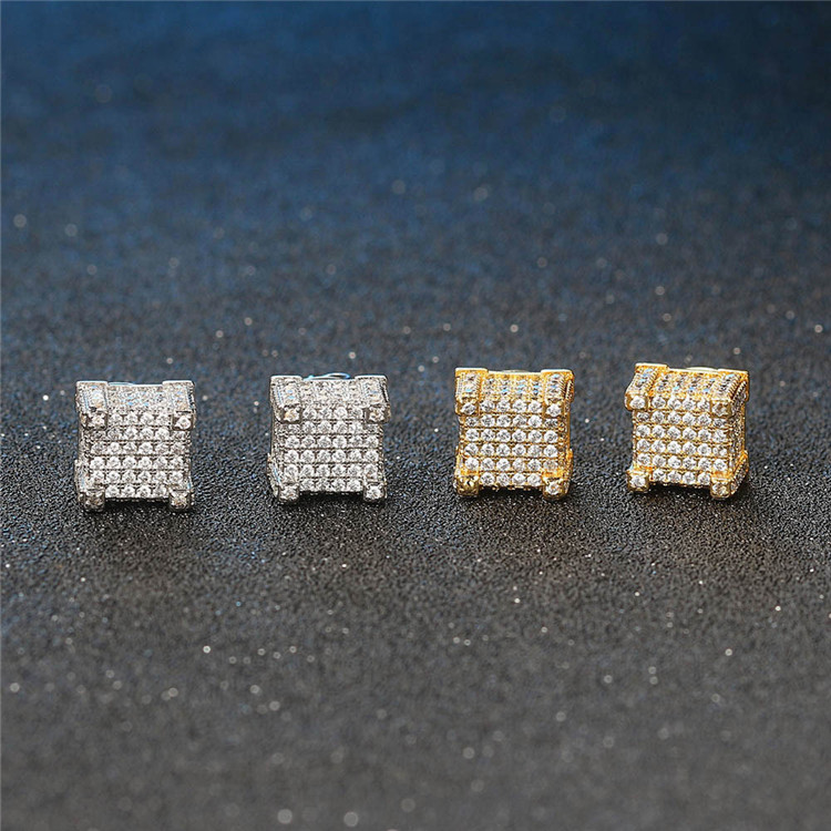 Hiphop full CZ diamond micro stud earrings for men hipster goldplated jewelry