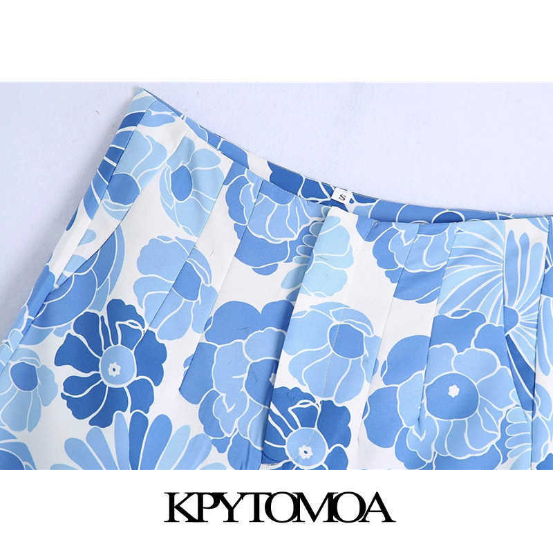 KPYTOMOA Women Chic Fashion Side Pockets Floral Print Bermuda Shorts Vintage High Waist Zipper Fly Female Short Pants Mujer 210724