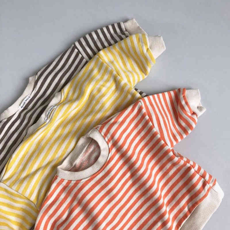 O-neck Sweatshirts Classic Striped Hoodies Boys Shirts Blouse Baby Shirt for Girls Kids Casual Tops 210417