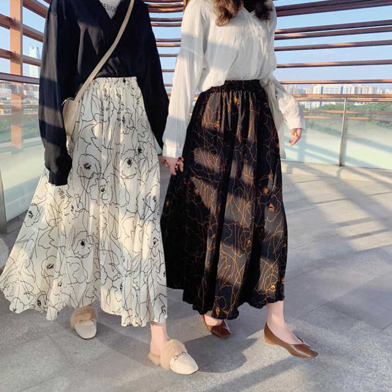 TIGENA 90cm Bohemian Long Maxi Skirt Women Summer Korean Fashion Print Chiffon Female Boho Sun High Waist 210621