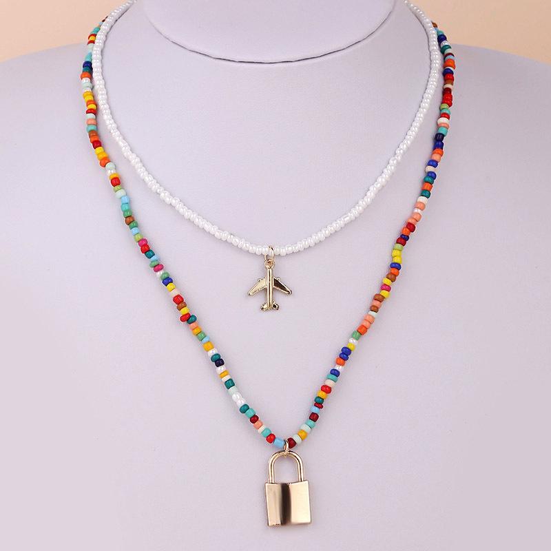 Pendant Necklaces Layered Colorful Beads Chain Necklace For Women Gold Color Padlock Chocker Women's Neck Chains Summer Jewelry, Silver
Pendant Necklaces Layered Colorful Beads Chain Necklace For Women Gold Color Padlock Chocker Women's Neck Chains Summer Jewelry, Silver