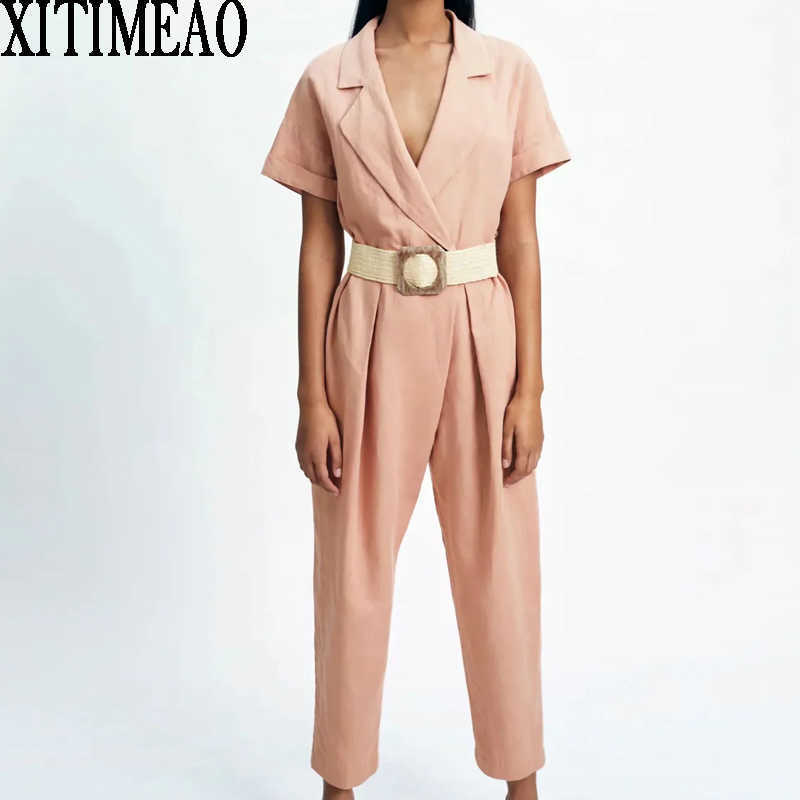 ZA Fashion Women Short Sleeve High Waist Jumpsiut Romper Solid Color Long Trousers Shirt Jumpsuits ladies Pants With Belt 210602, Pink
ZA Fashion Women Short Sleeve High Waist Jumpsiut Romper Solid Color Long Trousers Shirt Jumpsuits ladies Pants With Belt 210602, Pink