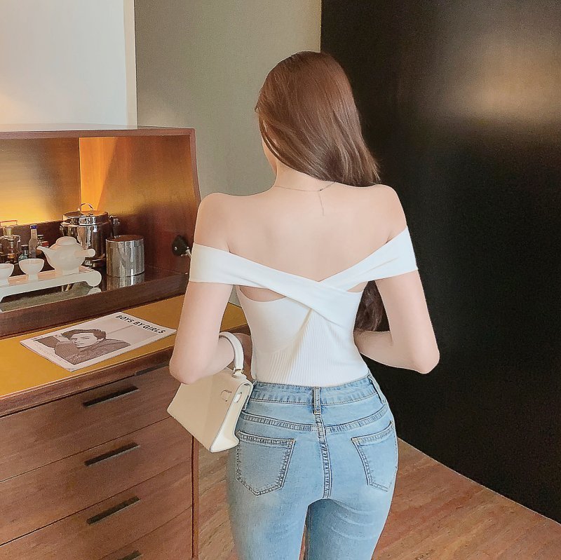 Comelsexy Style Women's Knitted Pullover Sexy Cross Neck Shoulder Two Wear Suspender Vest Outerwear Temperament 210515