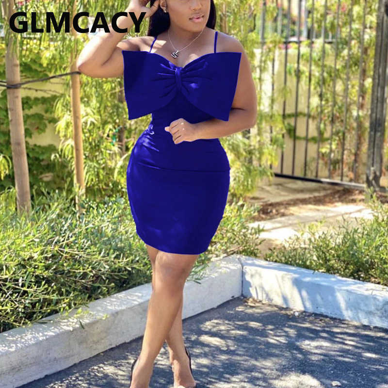 Spaghetti Strap Bowtie Bodycon Mini Dress 210702