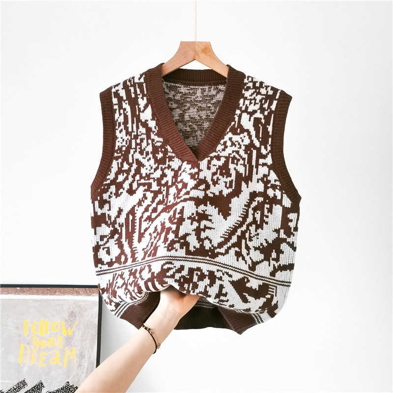 H.SA Autumn Knitted Sweater Women Loose Thicken Leaf Sweaters Sleeveless Warm Winter Vintage Vneck Sweater Pullovers 210716