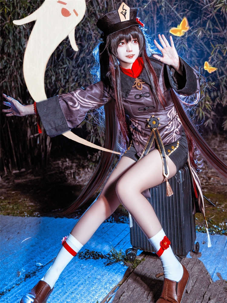 Hot Game Genshin Impact Hutao Cosplay Costume Uniform Hu Tao Cos hat Clothing Chinese Zombie Style Halloween Women Female Y0913