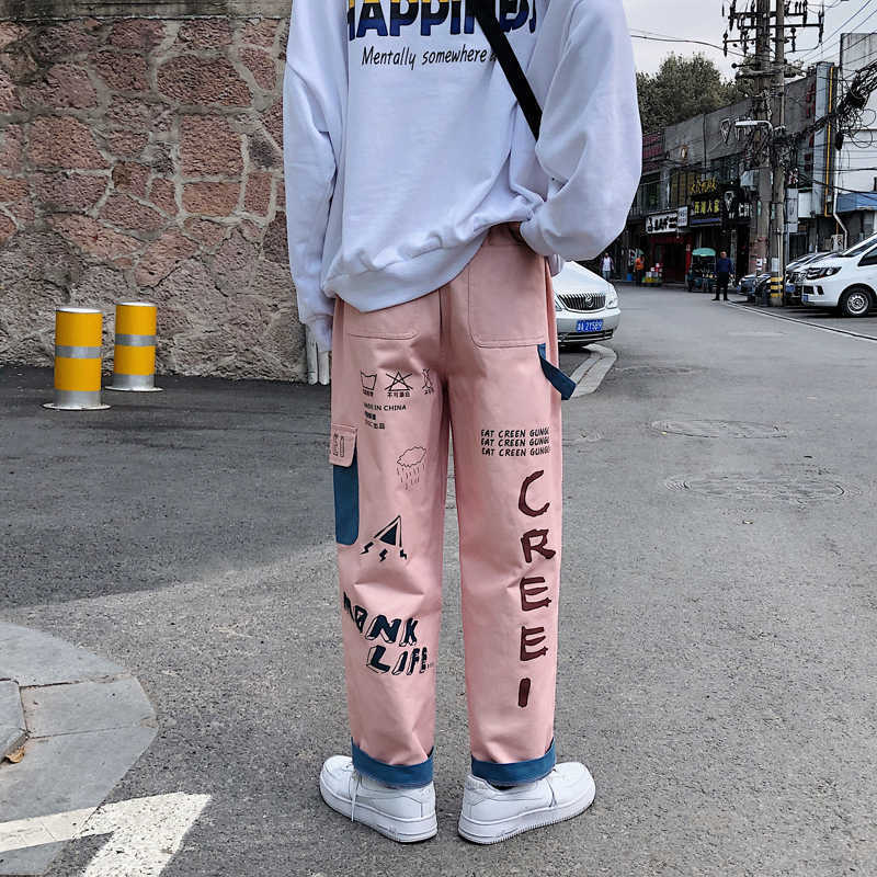 Straight Denim Jeans Men Graphic Printed Jeans Streetwear Jeans Man Wildleg Pants Hip Hop Korean Harajuku Fashion Pants 211011