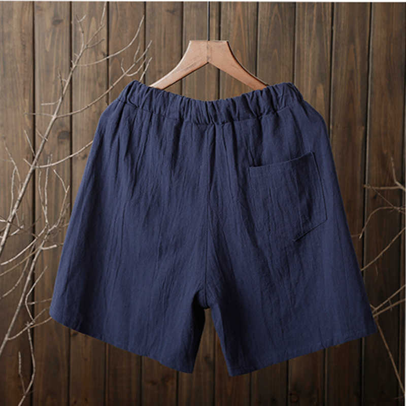 Summer Shorts Women Cotton Linen Trousers feminino Women's Elastic Wasit Home Loose Casual plus size with Pocket 210714