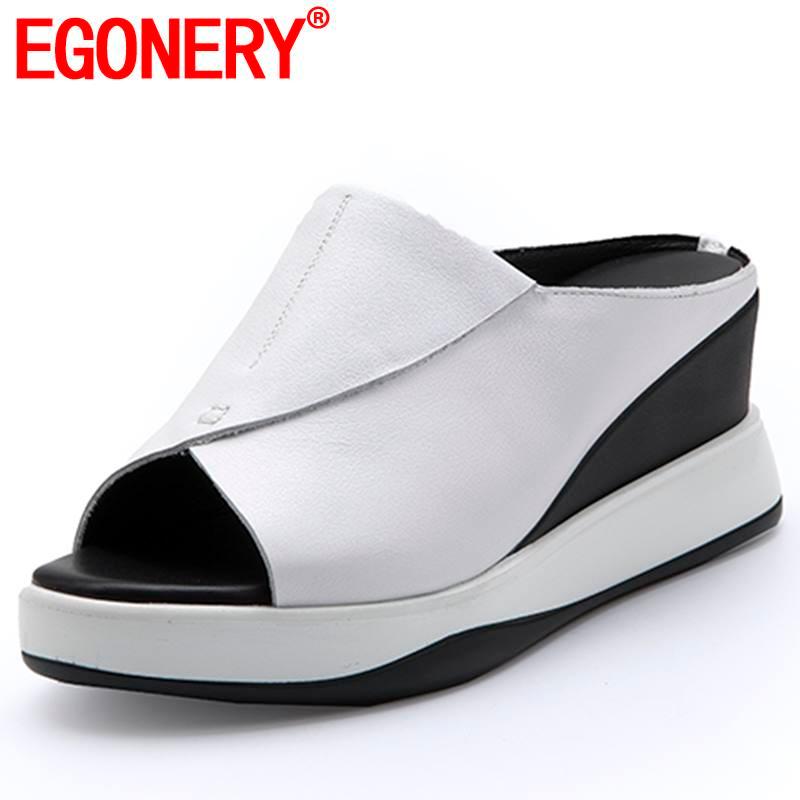 Slippers EGONERY Genuine Cow Leather Thick Bottom Woman Summer Leisure Sport Black 6.5cm High Heels Platform Wedges Mules Shoes
Slippers EGONERY Genuine Cow Leather Thick Bottom Woman Summer Leisure Sport Black 6.5cm High Heels Platform Wedges Mules Shoes
