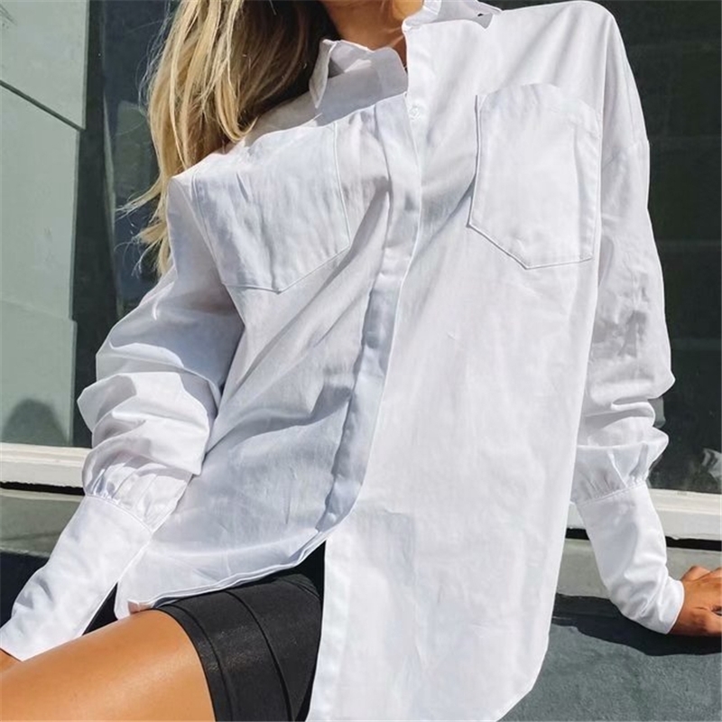 Elegant Women Lantern Sleeve Shirts Fashion Ladies Turn Down Collar Tops Streetwear Female Chic Solid White Blouses 210430