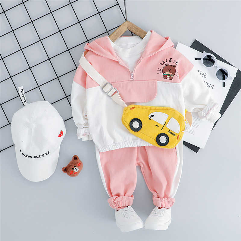 0-4 years High quality boy girl clothing set spring sport active solid kid suit children baby Hoodies+pant 210615
