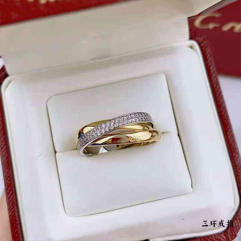 High Version Three Color Lovers Ring Diamond v Gold Fadeless Trend Simple Index Finger Atmospheric Can Be Engraved