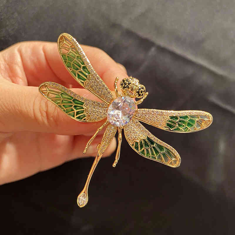 Oil Dripping Insect Forest Golden Green Dragonfly Brooch Collar Pin Gorgeous Versatile Accessories Female Gift