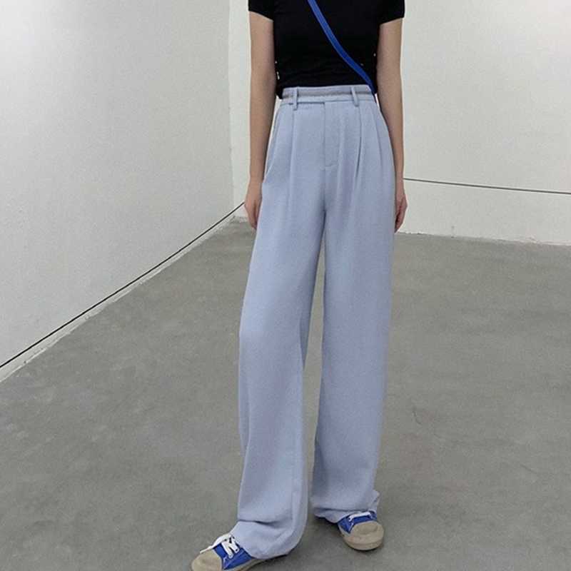 Woman Pants Spring Summer Korean High Waist Long Trousers Causal Solid Elegant Straight Pantalones 6G090 210603
