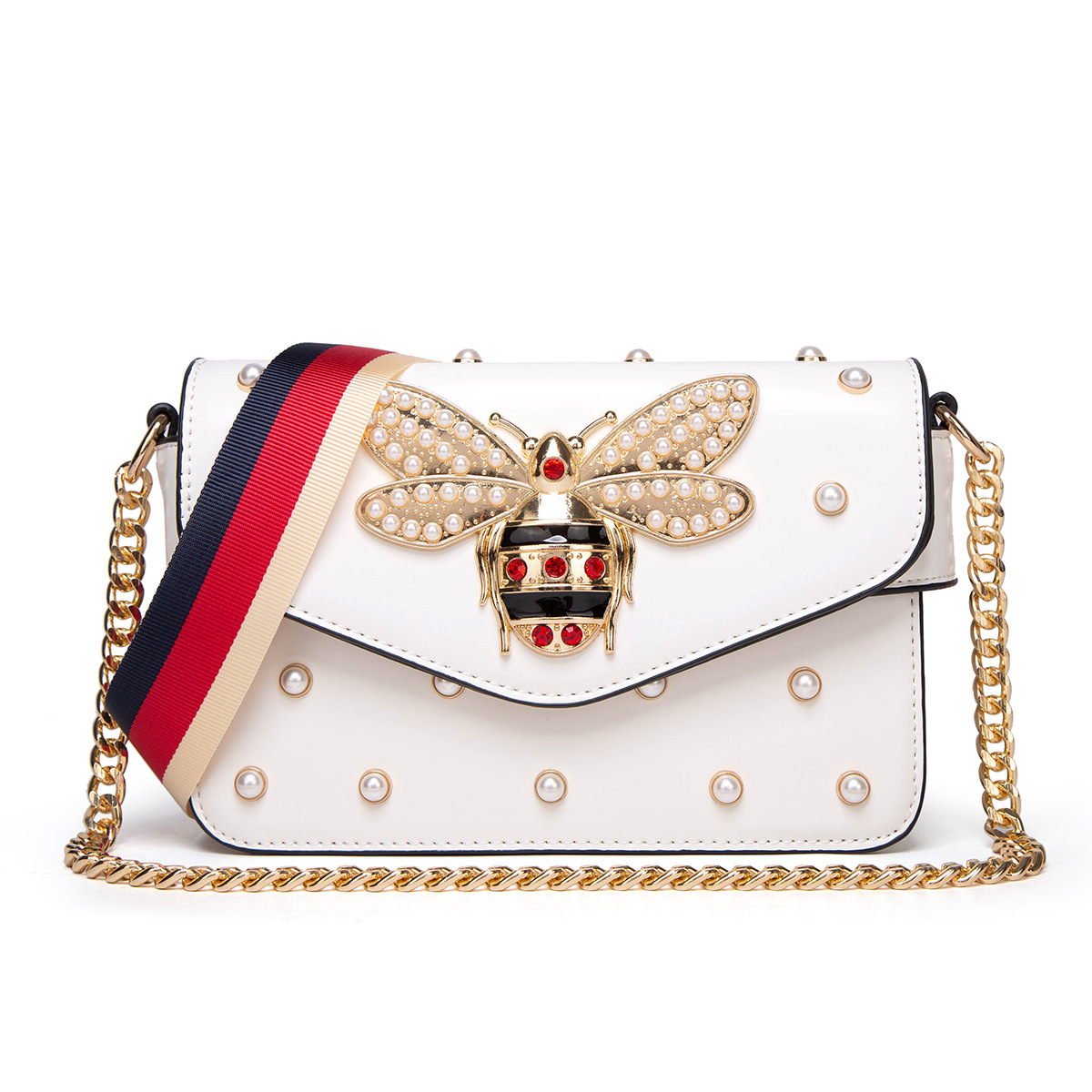 2021 Women Fashion Shoulder Bag Pearl Leather Zipper Handbag Bee Multifunctional Messenger bags, White
2021 Women Fashion Shoulder Bag Pearl Leather Zipper Handbag Bee Multifunctional Messenger bags, White
