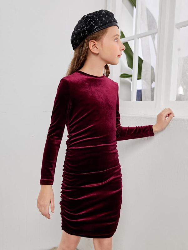 Girls Ruched Velvet Dress SHE