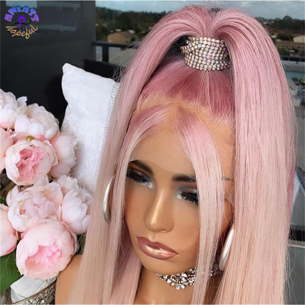 Pink Color Brazilian Silky Straight Lace Front Wigs For Women Synthetic Wig Preplucked With Baby Hair 180% Density Cosplay