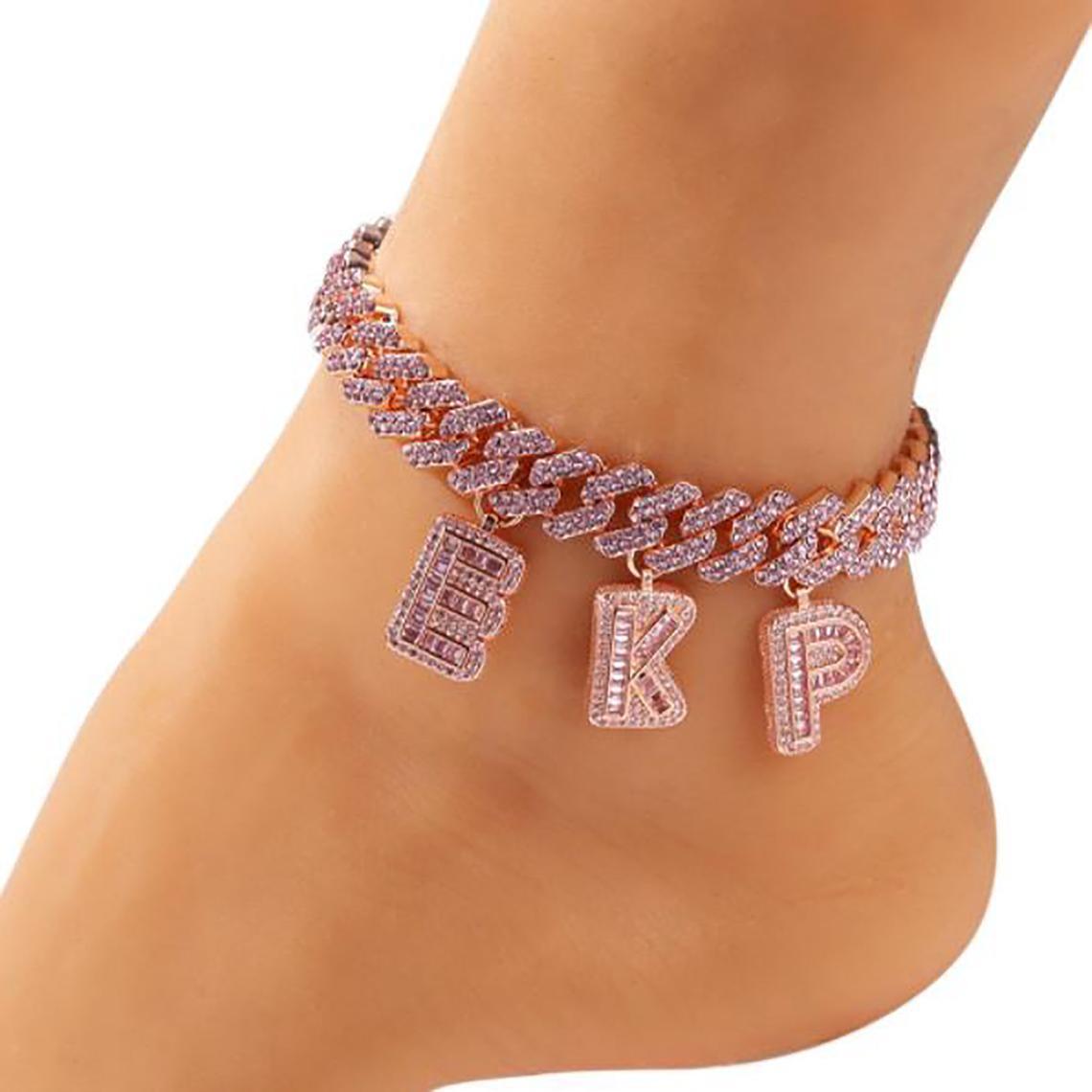 Men women Hip hop iced out Custom Name cz cuban link chain Pink Diamond Letter Necklac personalized initial necklace