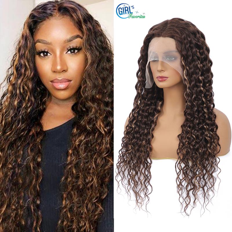 Brazilian 10A Grade Highlight Wig Human Hair Water Wave Lace Front Ombre T Part HD Frontal Pre Plucked 10-26 Wigs
