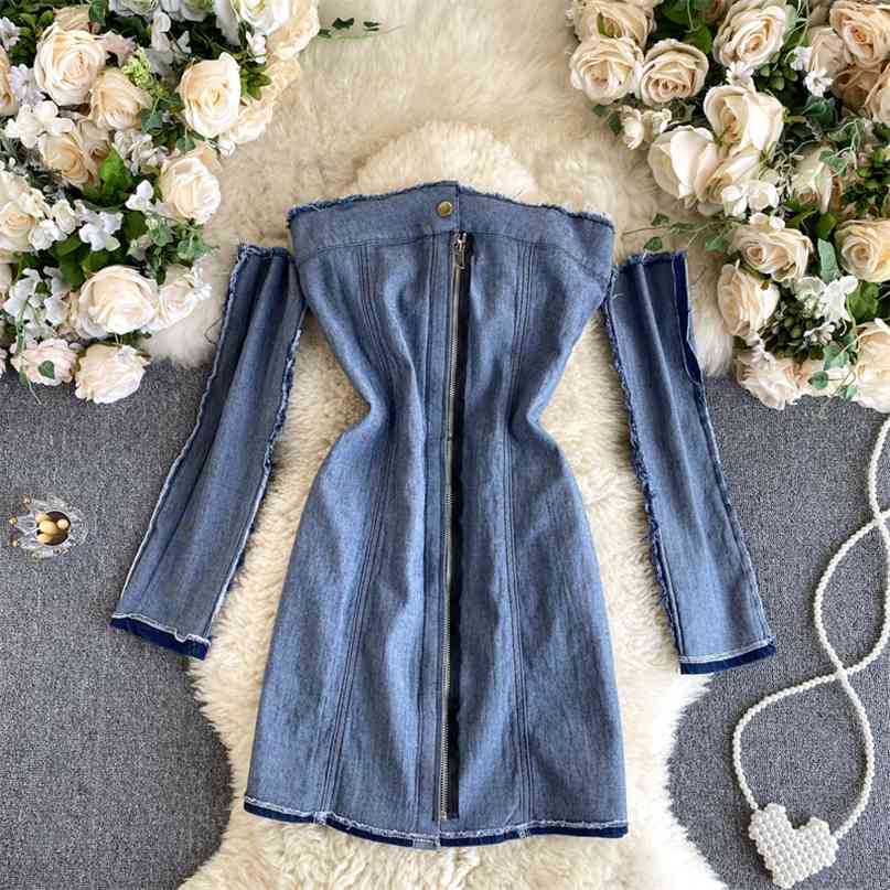 Sexy jeans dress women strapless mini party design removable long sleeve front zipper clubwear denim vestidos 210603, Blue
Sexy jeans dress women strapless mini party design removable long sleeve front zipper clubwear denim vestidos 210603, Blue