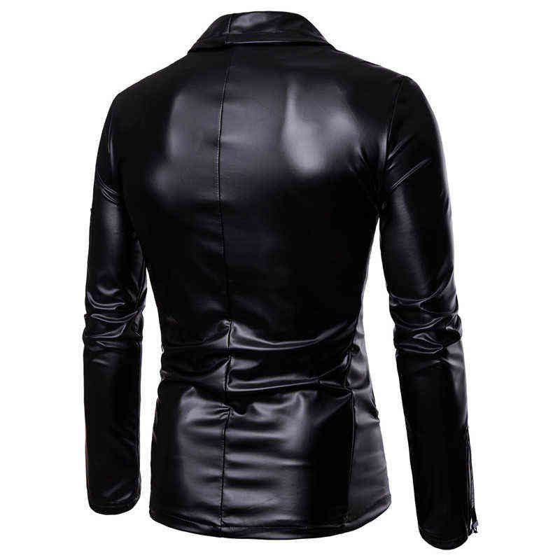 Fashion Mens Leather Jacket Long Sleeve PU Faux Leather Jacket Solid Color Turn Down Collar Cardigan Jacket Men M-XXXL 211111