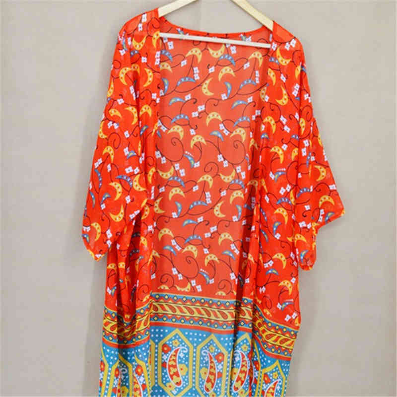 Arrivals Beach Cover up Chiffon Print Long Swimwear Robe de Plage Swimsuit ups Ethnic Beachwear Saida Praia #Q207 210420