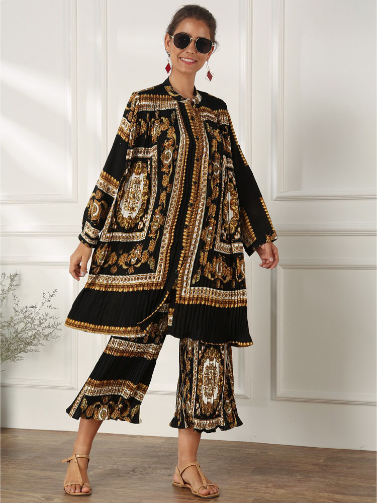 VKBN Top 2 Piece Set Women Letter Print Long Sleeve High Waist Single Breasted Elastic Waist Trousers Suit Pants Set 210507