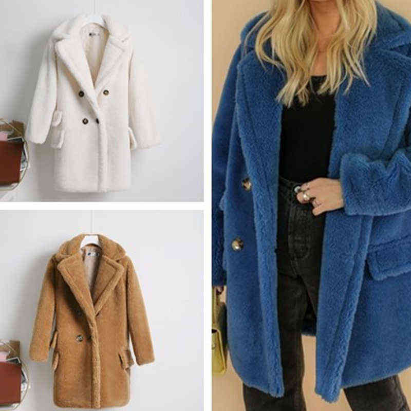 Fluffy Thick Warm Faux Fur Coat Women Artificial Plush Jacket Women's Teddy Bear Coats Female Winter Solid Button Jackets 211123